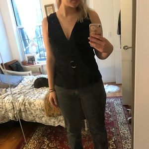 V-Neck thick strap top with belt and metal clasp